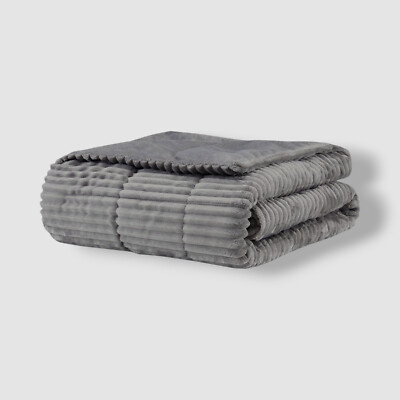 Madison Park Gray Plush Down Alternative Corduroy Throw Blanket, 60