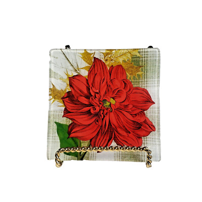 Vintage Fringe Studios, Trinket Tray, Dish, Square with Red Flower, 4.5