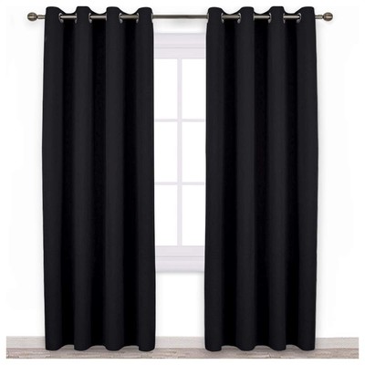 Black Blackout Curtains for Bedroom 84 inches Long - Light Reducing Thermal I...-image