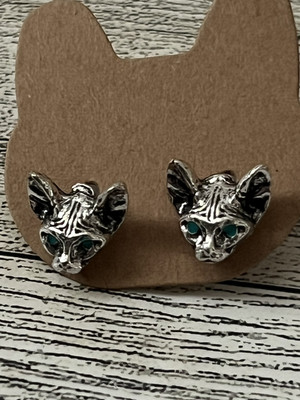 Sphynx Cat Blue Eyes Stud Post Earrings-image