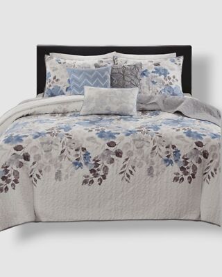Madison Park, Blue Luna 6-Pc. Floral Reversible Quilt Coverlet Set Full/Queen-image