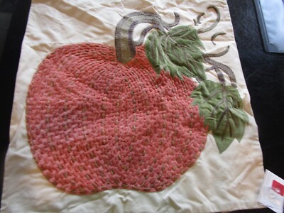 Pottery Barn Velvet Pickstitch pumpkin lumbar pillow cover Fall 22 New w tag-image