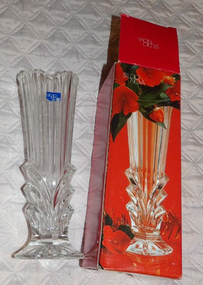 NEW Lead Crystal Flower Vase Studio Nova Belmont Heart Shaped 8” JAPAN-image