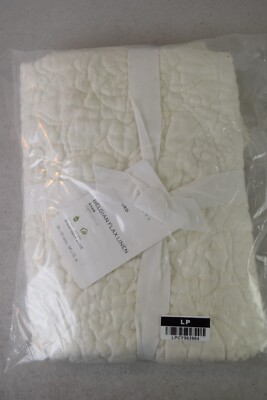Pottery Barn flax linen floral stitched sham. Standard. Ivory-image