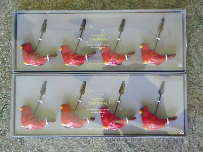 Set of 4 Pottery Barn Rustic Cardinal Place Card Holders - New in Box-image