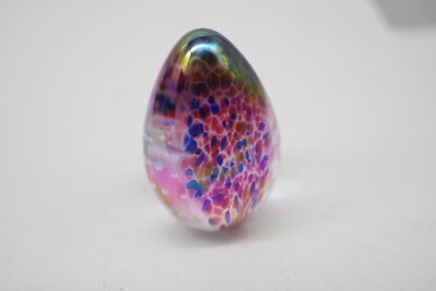 GES 96  GLASS EYE STUDIOS. EGG SHAPED IRRIDESCENT PAPERWEIGHT MARKED B1-image