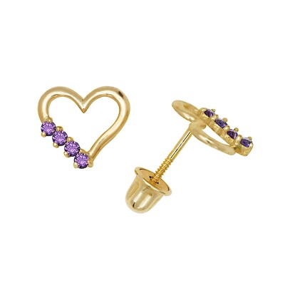 14K Yellow & White Gold Elegant Heart Shaped CZ Stud Earrings for Women-image