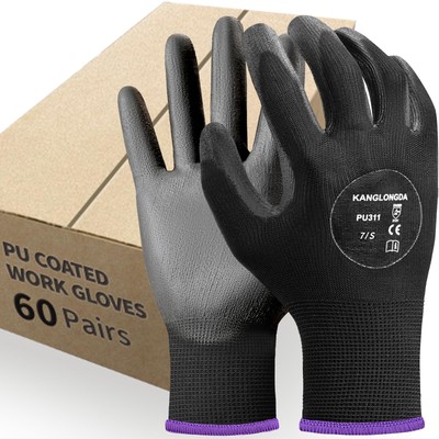 60 Pairs Work Gloves Bulk Pack, Mens Work Gloves with Grip, PU Dipped Gloves ...-image