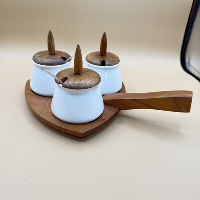 VTG SERE WOOD Condiment Or Spice Set Of 3 Retro RARE-image