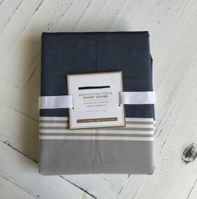 Pottery Barn Teen Beachstone Stripe Duvet Twin / Twin XL Navy NEW-image