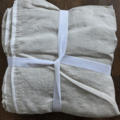 Pottery Barn Belgian Flax Linen Contrast Flange Flax/White Duvet Cover-image