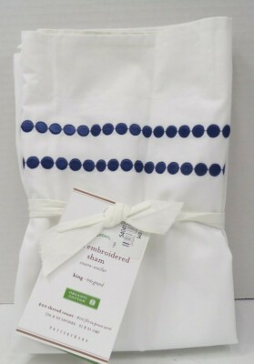 Pottery Barn Pearl Embroidered Percale Sham King Twilight Blue & White #G245E-image