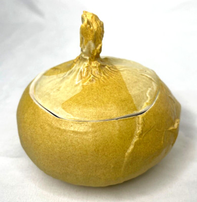 Original Barbara Eigen Arts Studio Pottery Yellow Onion Shaped Jar with Lid-image