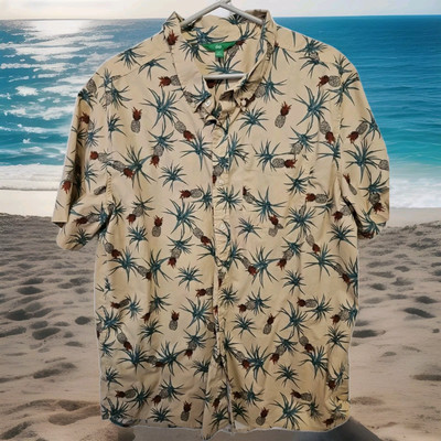 DIP Men's Hawaiian Pineapple Graphics Short Sleeve  Button  Down Shirt, Size XL -image