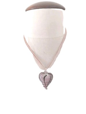 Glass/ Studio Art Purple Pink  Heart Shaped Pendant Cord / Ribbon Necklace -image