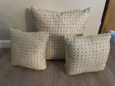 Pottery Barn Beaded Sequined Cream and Gold Pillows Set Of 3 1 18” 2 10” PRETTY-image