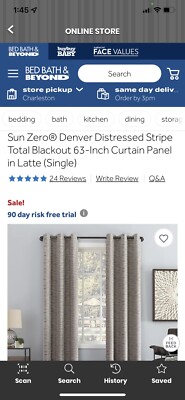 Sun Zero Denver Distressed Stripe Total Blackout 63” Curtain Panel Single-image