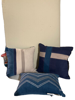 Set of 3 Madison park throw pillows (blue/grey/beige) Faux Suede-image