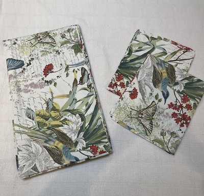 Pottery Barn Duvet Cover King Size W Shams Cotton Birds  Spring Botanical Script-image