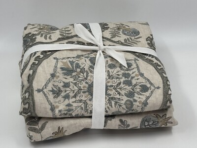 New Pottery Barn Lilah Suzani Full/Queen Duvet Embroidered Floral + 1 St Sham-image