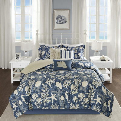 Madison Park 100% Cotton Comforter Set-Coastal Coral, Starfish Design All Season-image