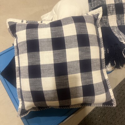 Pottery Barn Navy/White Checkered Pillow-image