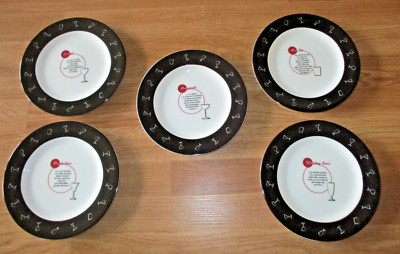 Pottery Barn lot of 5 Retro Bar Plates Black White Appetizer Cocktails Salad 8