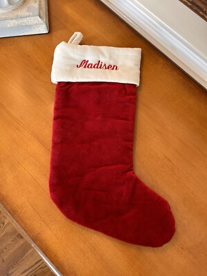 Pottery Barn Red Velvet Small Christmas Stocking Mono “Madisen” NWOT-image