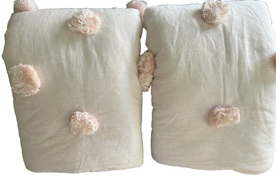 Pair Pottery Barn Teen Crinkle Puff Shams Standard Blush Pale Pink Pom Pom-image