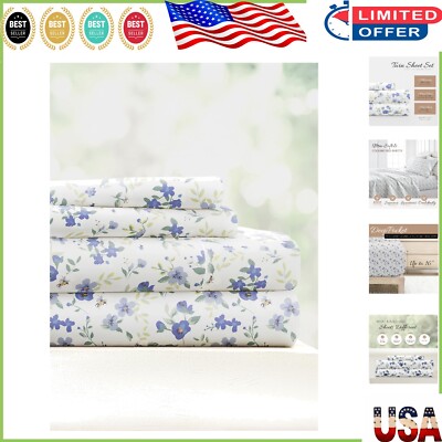Luxurious Light Blue Floral Twin Sheet Set - Ultra-Soft & Cooling Comfort-image