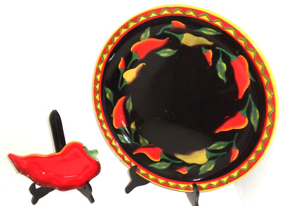 Santiago Clay Art Jalapeños Chip and Dip Set - Nachos & Salsa Bowls -New OpenBox-image