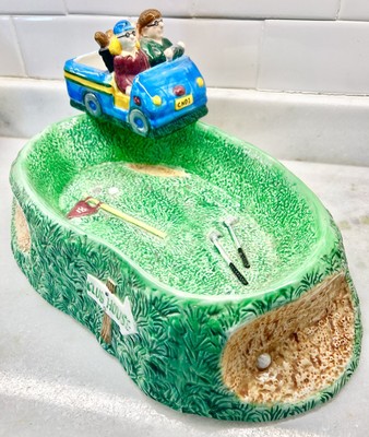 Party Time GOLF Chip and Dip Set - Cart and Green, Hand Painted Ceramic Pairing-image