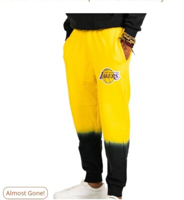 RARE FISLL NBA Basketball Men LARGE Lakers DIP DYE JOGGERS Pants Black and GOLD-image