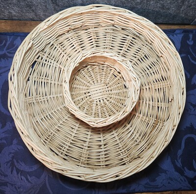 LARGE WICKER DIPPING BOWL BASKET, Natural Round Woven Chip Dip Basket Tray 12