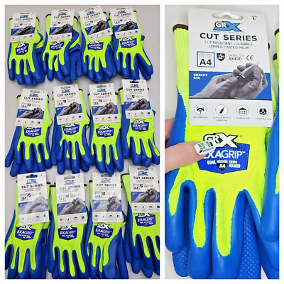 12 Pair - A4 Cut Resistant Dip Coated Gloves GRXCUT634 Size L Glass Knife Metal-image