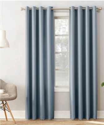 Sun Zero Seymour Grommet Top Room Darkening Curtain Panel Vintage Blue Set of 2-image