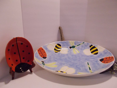 1999 Clay Art South San Franscisco BUMBLES 2 Piece Chip & Dip Platter Set 17.5