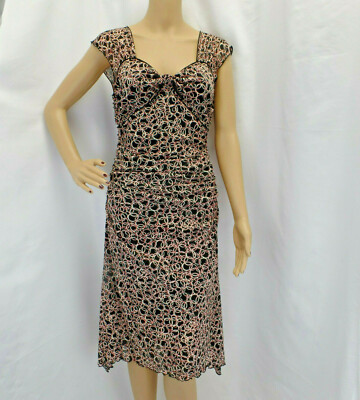 MAX STUDIO / BLACK RED WHITE RUCHED GEOMETRIC PRINT CASUAL CAREER DRESS SIZE: S-image