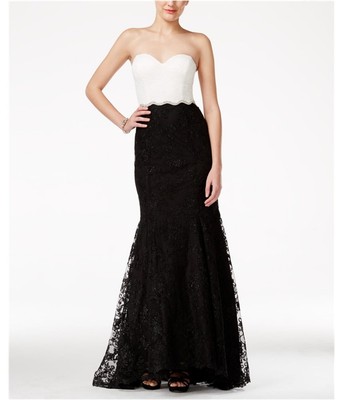 City Studio Womens Lace Contrast Gown Dress, Black, Juniors, 7-image