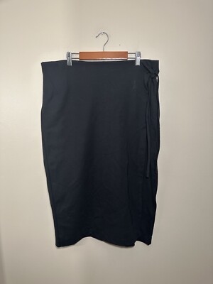 Dip Ponte Knit Faux Wrap Skirt XL  Stretch Side Tie Pencil Minimalist Black-image