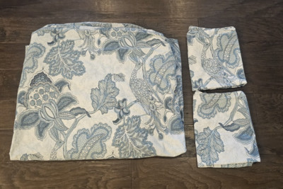 Pottery Barn Paige Palampore Blue Paisley Floral Bird FULL QUEEN Duvet 2 Shams-image