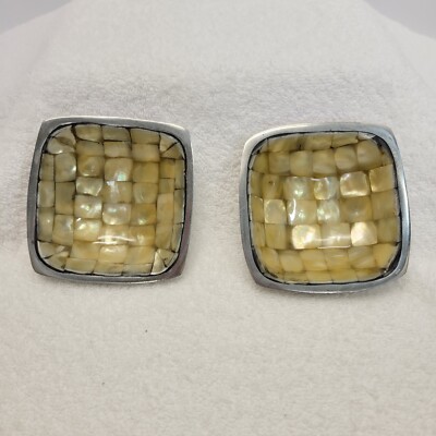 Julia Knight Set Of 2 Trinket Dishes Mother Of Pearl Bowls Small Square Signed-image