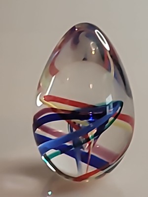 Signed GES Glass Eye Studio Vtg 1996 Egg Shaped Studio Art Glass Paperweight-image