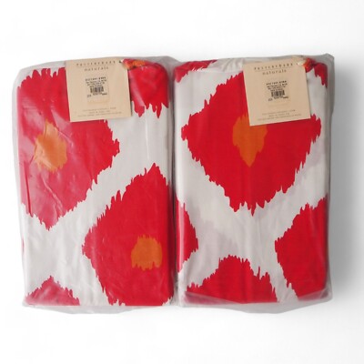 2- Pottery Barn Naturals Ikat Standard Pillow Shams White / Red / Orange-image