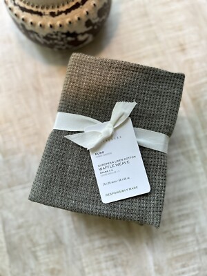 Pottery Barn European Flax Linen Waffle Weave Loden EURO Shams (3) NWT OPEN BOX-image