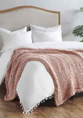 Madison Park Chunky Double Knit HANDMADE Throw - Blush  60”L x 50”W  $140 SEALED-image