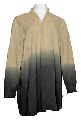 2X Belle by Kim Gravel Women's Cardigan Plus Cotton Rayon Dip Dye Beige A460371-image
