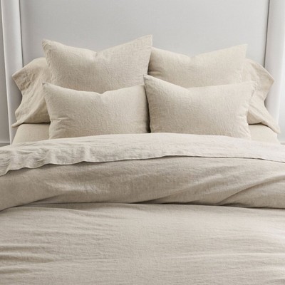Pottery Barn European Flax Linen Cotton Duvet Cover Full Queen Oatmeal Tan NEW-image