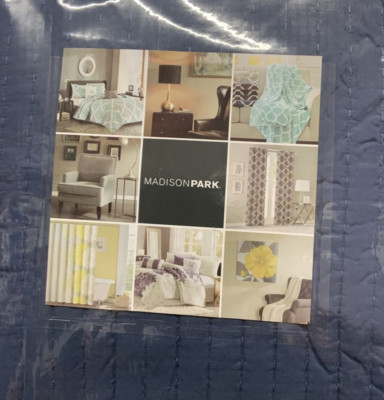 🏯 Madison Park Mitchell Solid Brushed Fabric Quilt Set Full/Queen 3pc Navy🆕-image