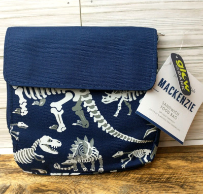 Pottery Barn Dinosaur Sandwich Bag Dino Bones  Glow Dark School Boy Lunch Snack-image